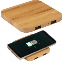 Wireless charger aus bambus mit 2 usb-hubs - Topgiving