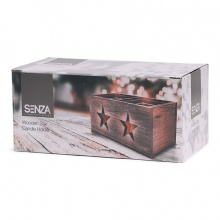 Senza square glass/wood star candle holder - Topgiving