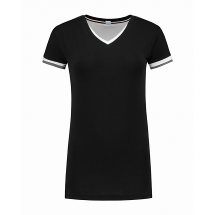 L&s t-shirt double-v cot/elast ss for her - Topgiving