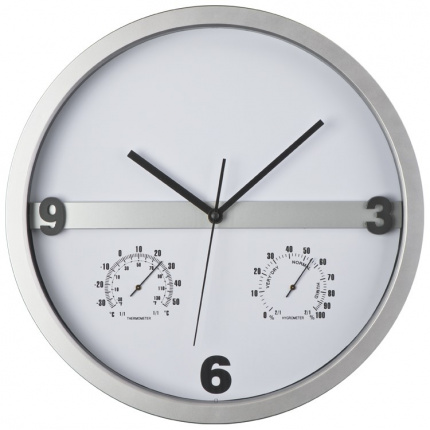 Wanduhr mit hygro - und thermometer, halbes display bedruckbar - Topgiving