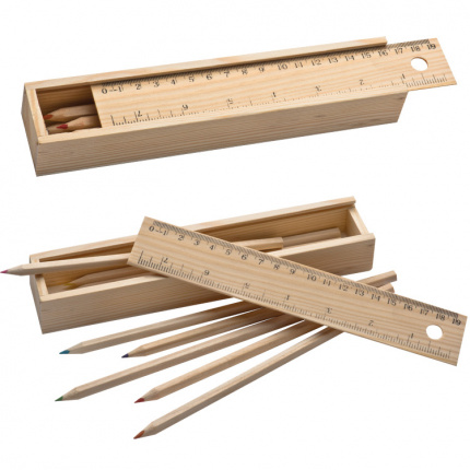 Holzbox mit 8 buntstiften und lineal - Topgiving
