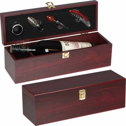 Weinbox aus holz mit kellnermesser für 1 flasche - Topgiving
