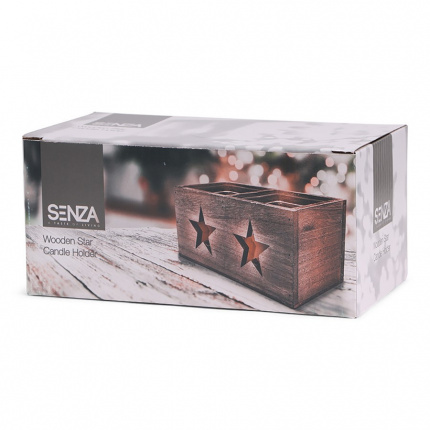 Senza square glass/wood star candle holder - Topgiving