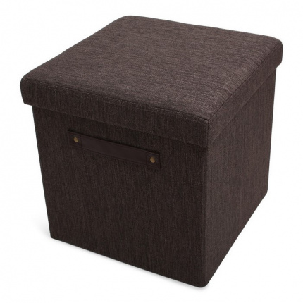 Foldable storage pouffe yarn brown with pu handles - Topgiving